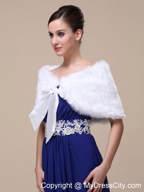 Rabbit Fur Special Occasion / Wedding Shawl In Ivory With Off The Shoulder